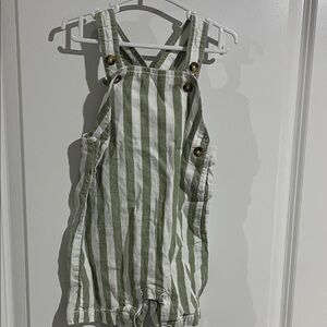 Striped Green and White Kids Overalls